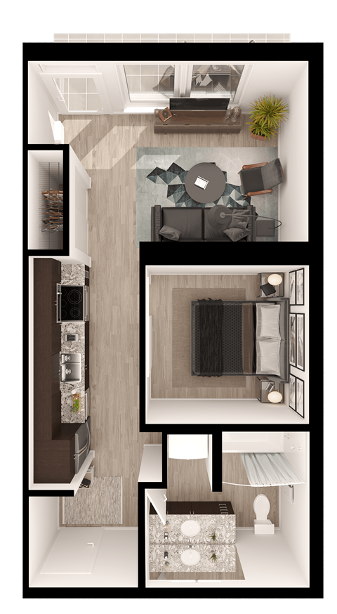 Anthem PDX Urban 1 Bedroom Floor Plan